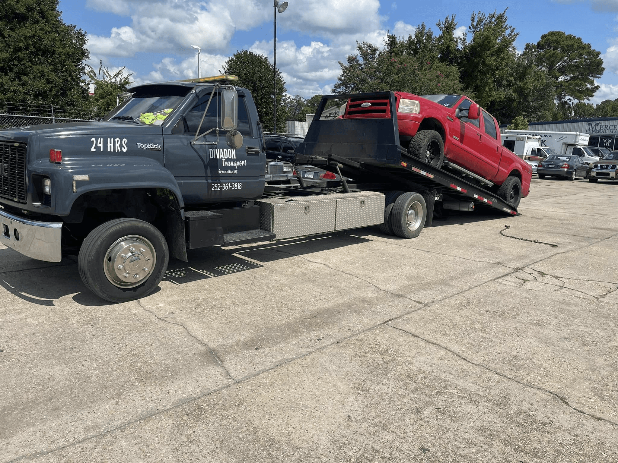 Divadon Transport & Towing wrecker on a service call in Greenville, NC